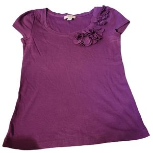 Ann Taylor Loft Petites Purple Top SP Cap Sleeve Ruffles on Collar